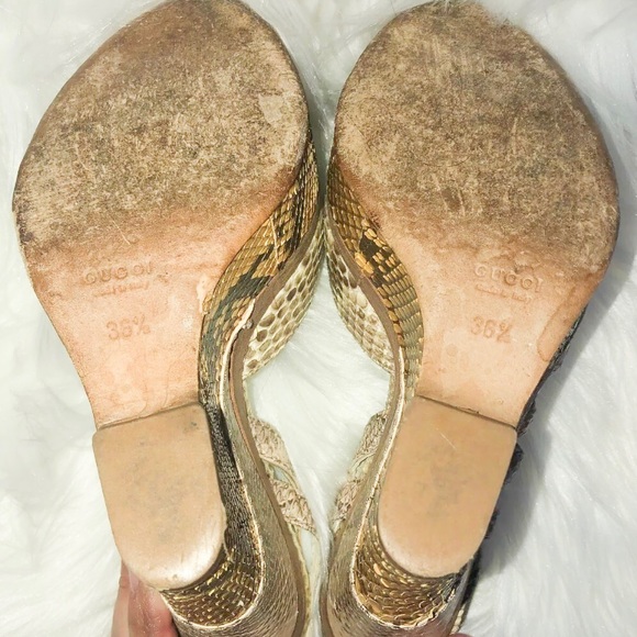 Gucci Kotao Wedge slingback sandal python Beige Gold Python snakeskin wedges - Picture 5 of 10